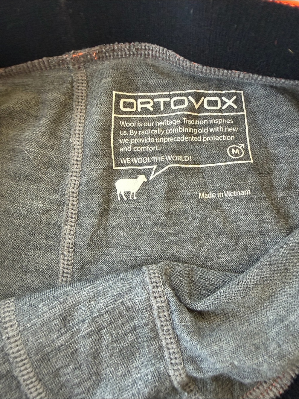 Ortovox Merino Base Layer Pants - Gray with Orange Waistband - Picture 3 of 3